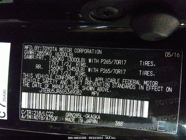 Toyota 4runner Limited/trail/sr5 2016 JTEBU5JR6G5349082 Image 10