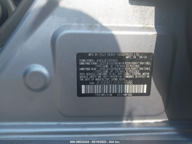 2014 SUBARU XV CROSSTREK PREMIUM VIN: JF2GPACC1E8316586