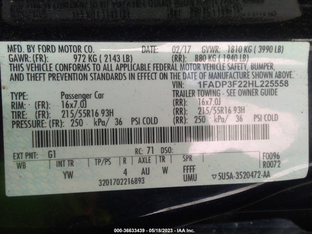 Ford FOCUS SE 2017 1FADP3F22HL225558 Image 10