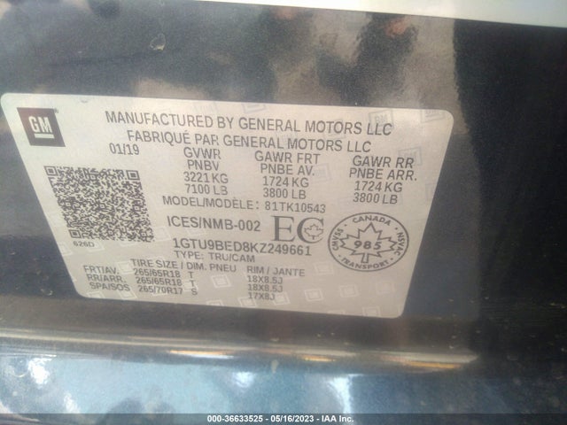 GMC Sierra 1500 Sle 2019 1GTU9BED8KZ249661 Image 9