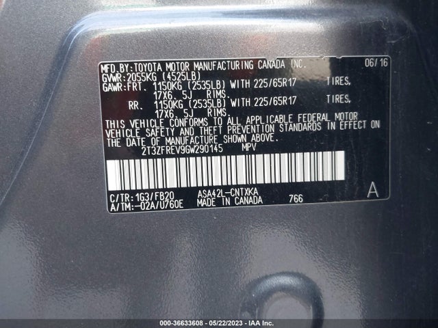 2016 TOYOTA RAV4 LE VIN: 2T3ZFREV9GW290145