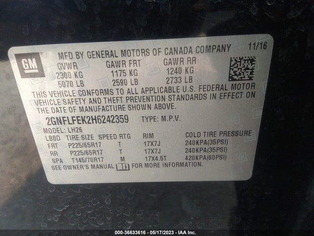 Chevrolet EQUINOX LT 2017 2GNFLFEK2H6242359 Image 10
