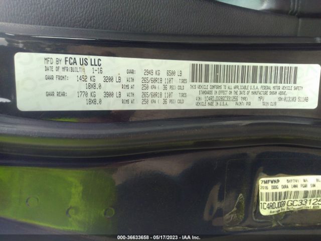 1C4RDJDG9GC331256 Dodge DURANGO LIMITED