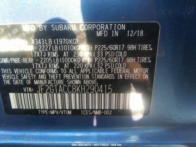 JF2GTACC8KH290415 Subaru Crosstrek Premium