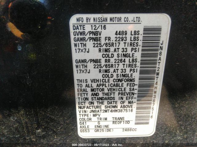 JN8AT2MT4HW387516 Nissan ROGUE S