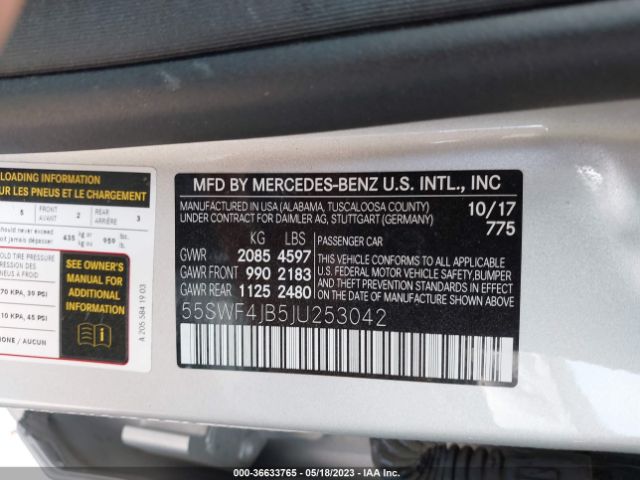 55SWF4JB5JU253042 Mercedes-Benz C-class C 300