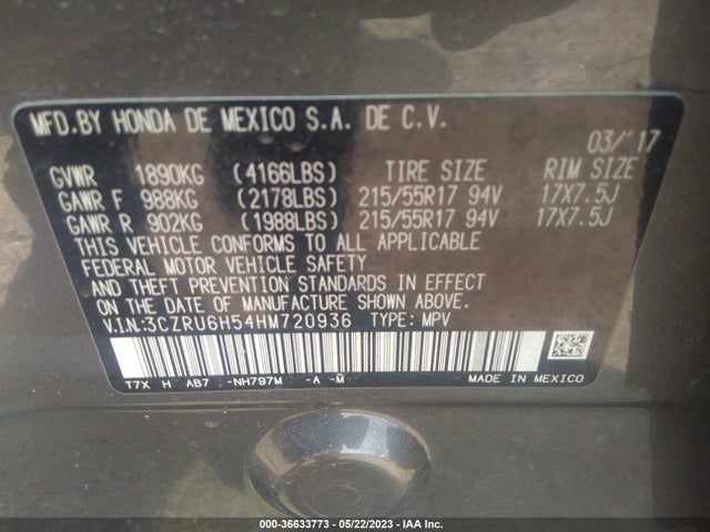 Honda HR-V EX 2017 3CZRU6H54HM720936 Image 9