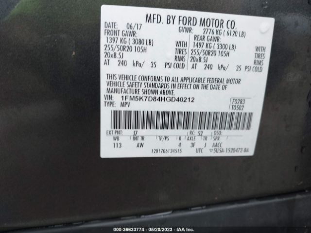 1FM5K7D84HGD40212 Ford EXPLORER XLT
