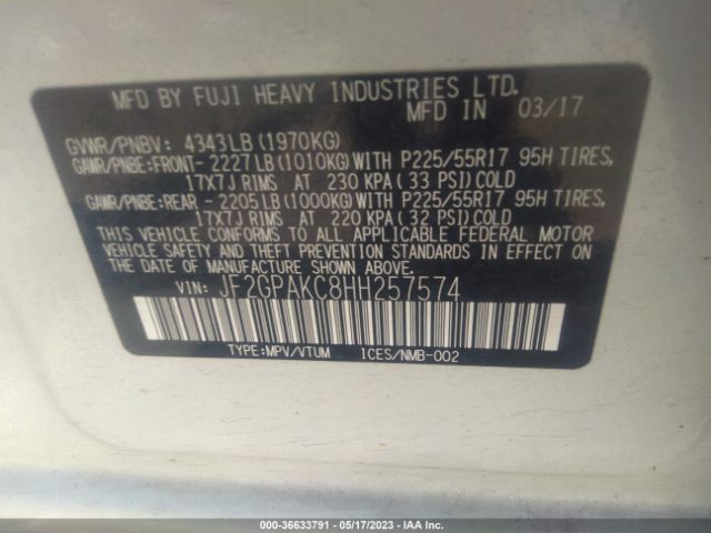 JF2GPAKC8HH257574 Subaru Crosstrek Limited