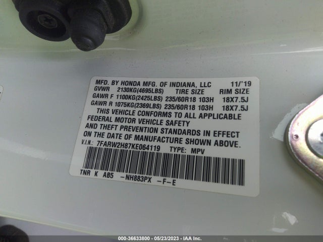 Honda Cr-v Ex-l 2019 7FARW2H87KE064119 Image 9