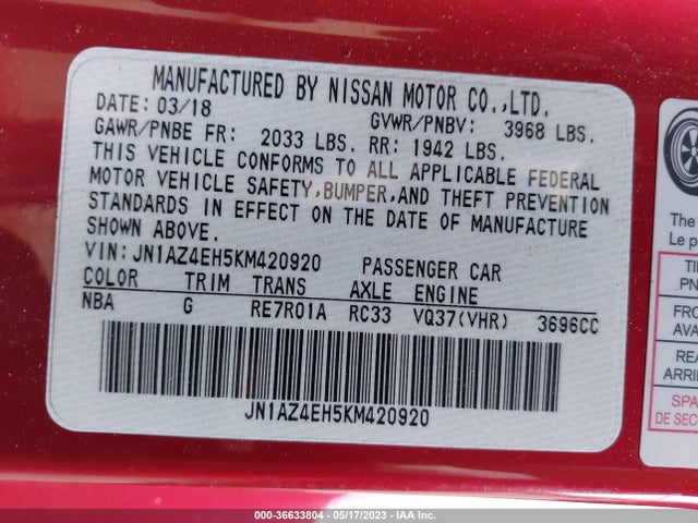2019 Nissan Z, VIN: JN1AZ4EH5KM420920