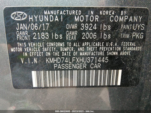 Hyundai ELANTRA SE 2017 KMHD74LFXHU371445 Image 9