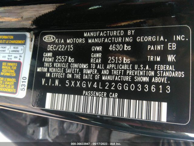 5XXGV4L22GG033613 KIA Optima Sxl Turbo