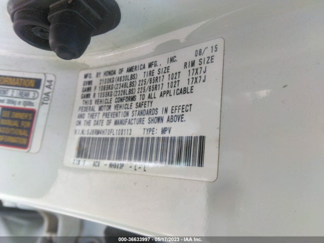 Honda Cr-v Ex-l 2015 5J6RM4H70FL109113 Image 9