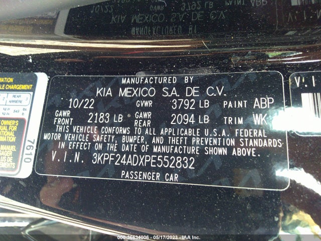 2023 KIA FORTE LXS VIN: 3KPF24ADXPE552832