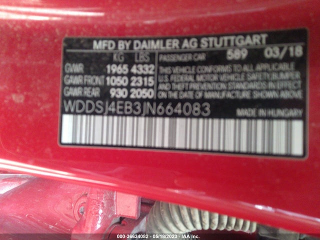 WDDSJ4EB3JN664083 Mercedes-Benz Cla Cla 250