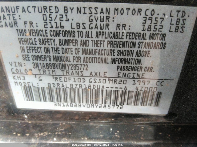 2021 NISSAN SENTRA S VIN: 3N1AB8BV0MY285772
