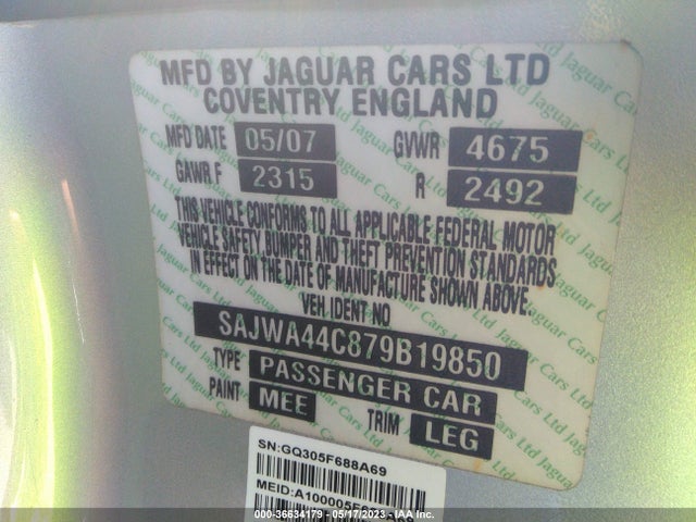 2007 JAGUAR XK XKR VIN: SAJWA44C879B19850