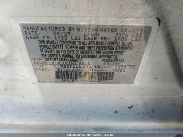 3N1CN7AP4KL866277 Nissan Versa Sedan Sv