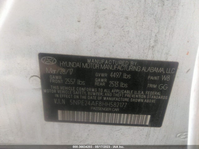 Hyundai Sonata 2.4l 2017 5NPE24AF8HH582177 Image 9