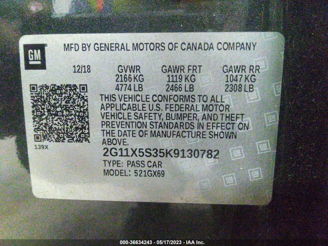 Chevrolet IMPALA LS 2019 2G11X5S35K9130782 Image 9