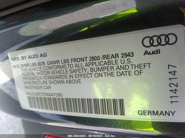 WAUU2BF27NN047260 Audi A7 Premium Plus