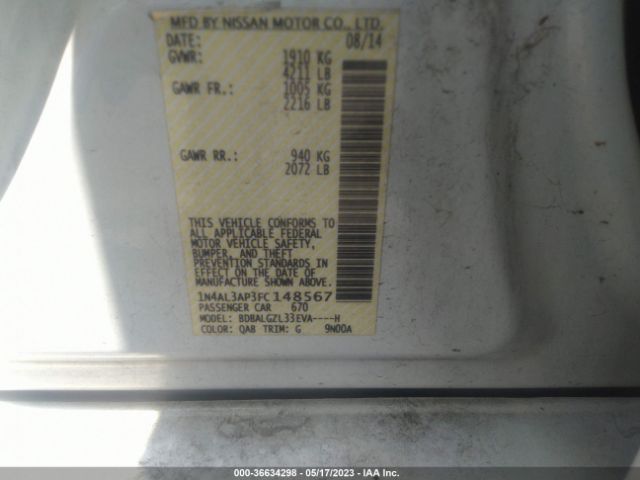 1N4AL3AP3FC148567 Nissan Altima 2.5 S