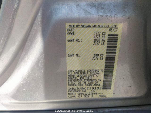1N4AL3AP8HC259103 Nissan Altima 2.5 Sv