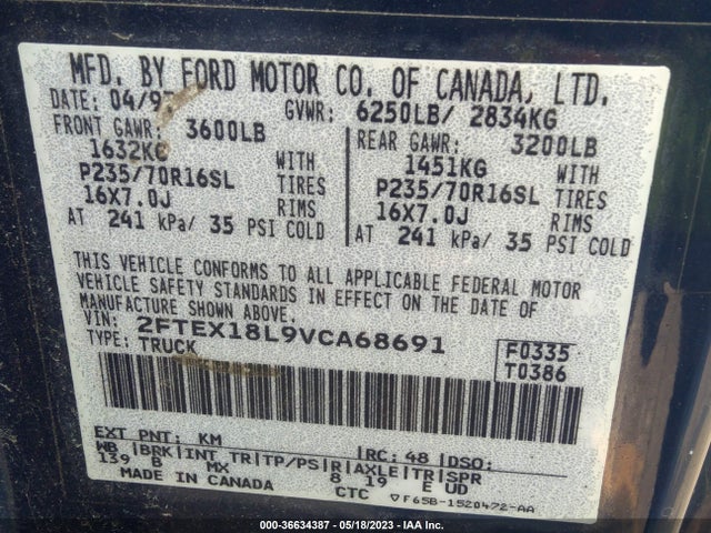 1997 FORD F-150 XL/XLT/LARIAT VIN: 2FTEX18L9VCA68691