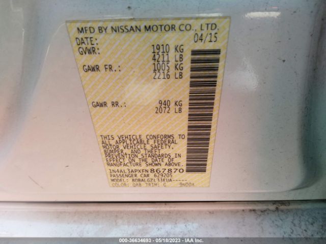 1N4AL3APXFN867870 Nissan Altima 2.5 S