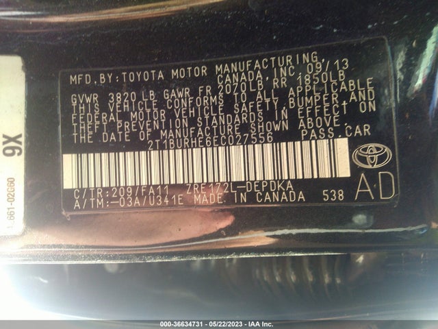 Toyota Corolla L/le/s/s Plus/le Plus 2014 2T1BURHE6EC027556 Image 9