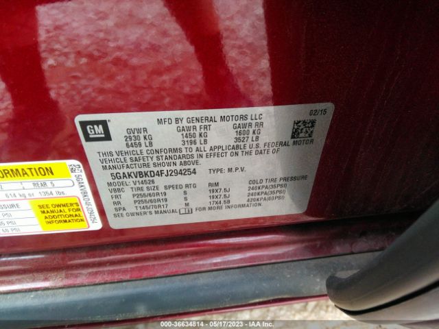 5GAKVBKD4FJ294254 Buick Enclave Leather