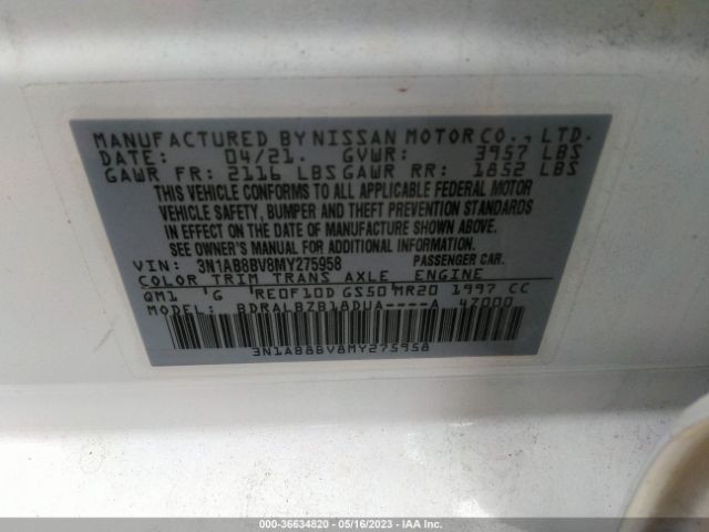 3N1AB8BV8MY275958 Nissan SENTRA S