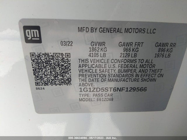 Chevrolet MALIBU LT 2022 1G1ZD5ST6NF129566 Image 9