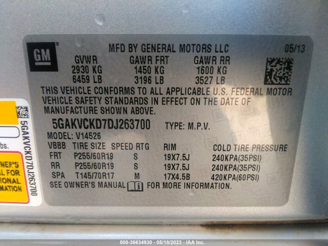 2013 BUICK ENCLAVE LEATHER VIN: 5GAKVCKD7DJ263700