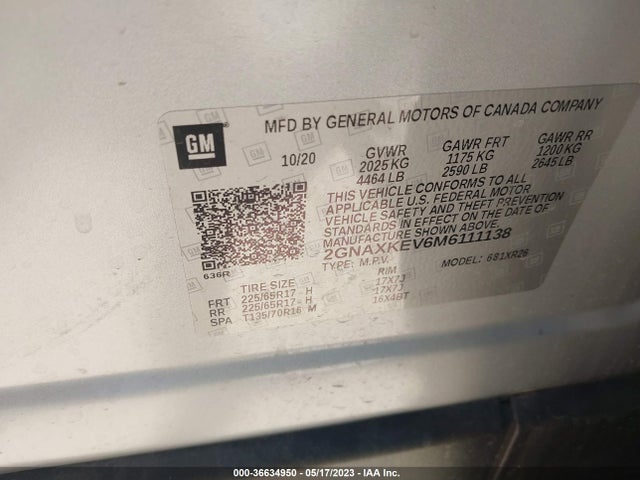 Chevrolet EQUINOX LT 2021 2GNAXKEV6M6111138 Image 9