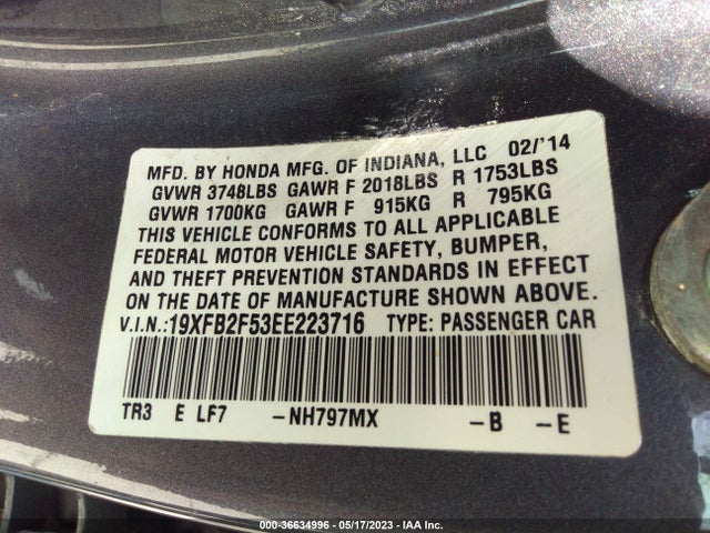 Honda Civic Sedan Lx 2014 19XFB2F53EE223716 Image 9