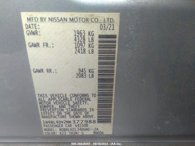Nissan Altima 2.5 Sv 2021 1N4BL4DV2MN377988 Image 9