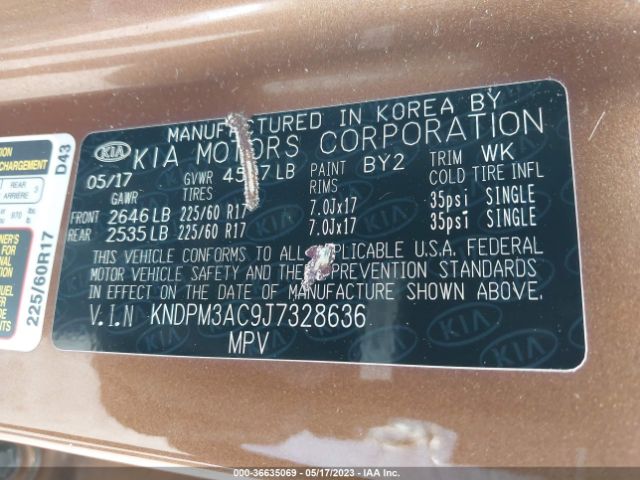 KNDPM3AC9J7328636 KIA Sportage Lx