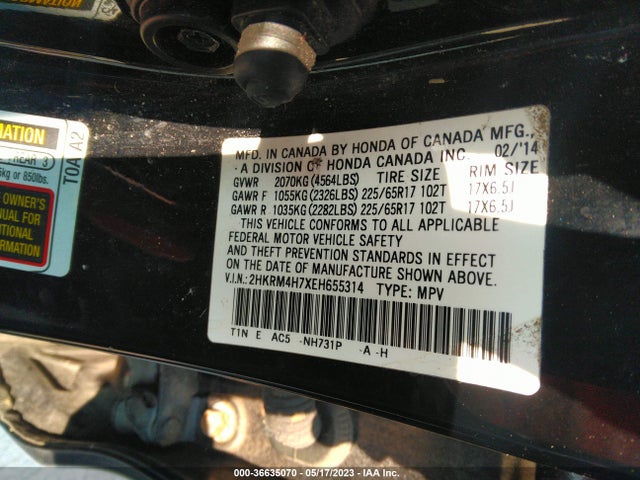 Honda Cr-v Ex-l 2014 2HKRM4H7XEH655314 Image 9