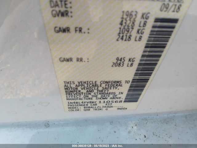 1N4BL4FV8KC110568 Nissan Altima 2.5 Platinum