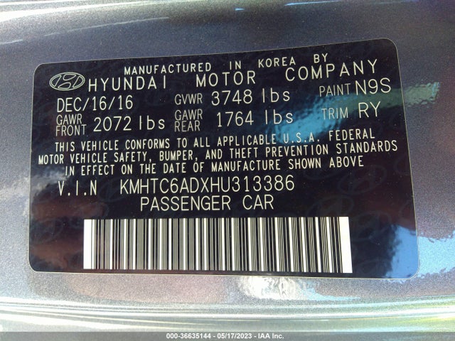 Hyundai VELOSTER 2017 KMHTC6ADXHU313386 Image 9