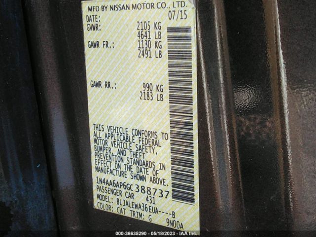 1N4AA6AP6GC388737 Nissan Maxima 3.5 Sl