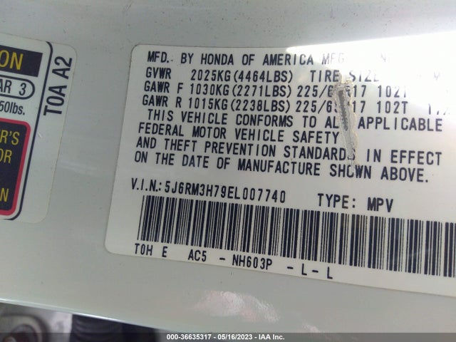 Honda Cr-v Ex-l 2014 5J6RM3H79EL007740 Image 9