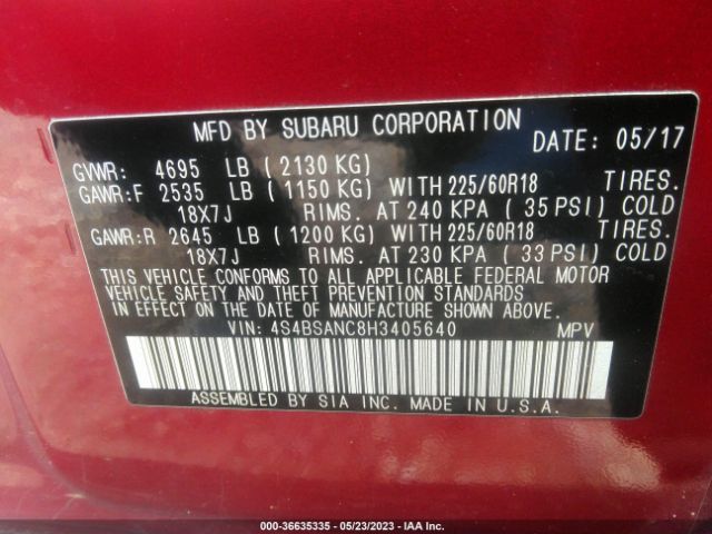 4S4BSANC8H3405640 Subaru Outback Limited