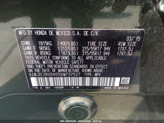 Honda HR-V EX 2016 3CZRU5H55GM737527 Image 10