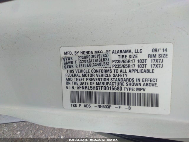 Honda Odyssey Ex-l 2015 5FNRL5H67FB016680 Image 13
