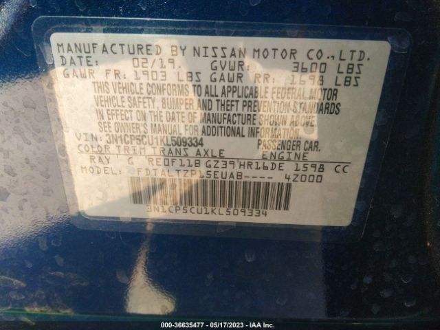 3N1CP5CU1KL509334 Nissan KICKS SR