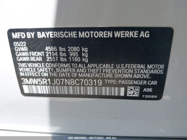 3MW5R1J07N8C70319 BMW 3 Series 330i