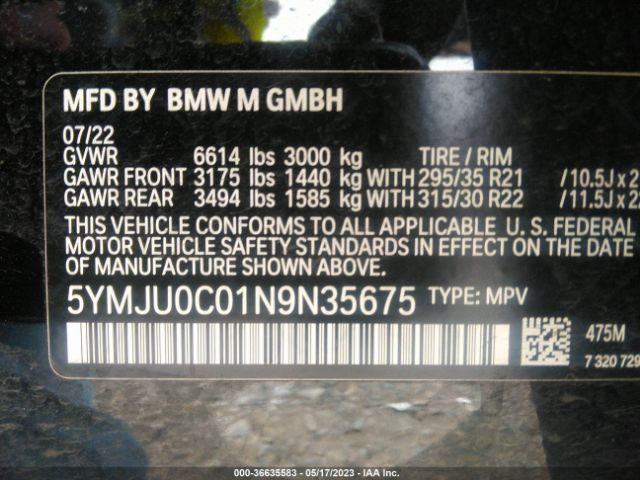 5YMJU0C01N9N35675 BMW X5 M